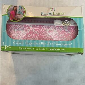 Pink Floral Organizer Bin with Bow Accent